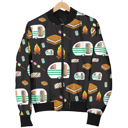 Camper marshmallow Camping Design Print Women Bomber Jacket