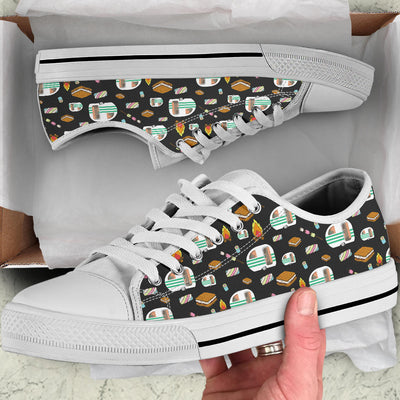 Camper marshmallow Camping Design Print White Bottom Low Top Shoes