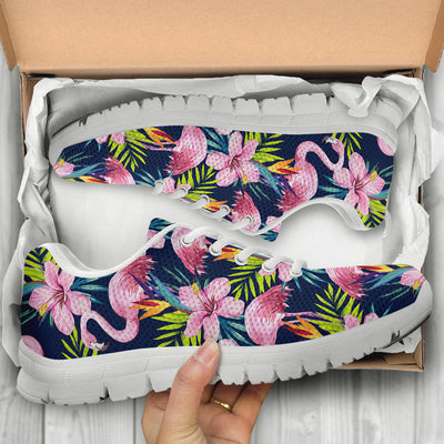 Flamingo Hibiscus Print Sneakers White Bottom Shoes