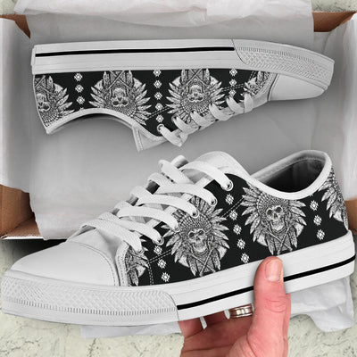 Native American Indian Skull White Bottom Low Top Shoes