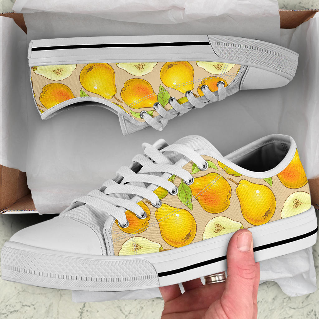 Pear Pattern Print Design PE05 White Bottom Low Top Shoes