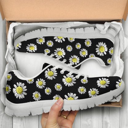Daisy Pattern Print Design DS01 Sneakers White Bottom Shoes