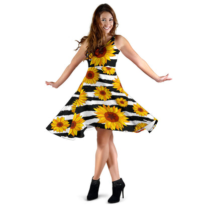 Sunflower Pattern Print Design SF010 Midi Dress