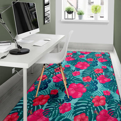 Red Hibiscus Pattern Print Design HB017 Area Rugs