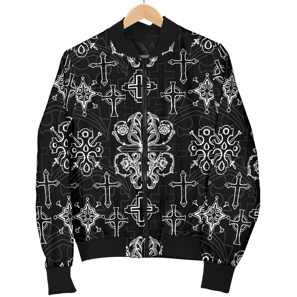 Cross Pattern Print Design 04 Women's Bomber Jacket