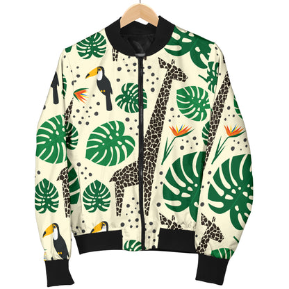 Rainforest Giraffe Pattern Print Design A02 Women's Bomber Jacket