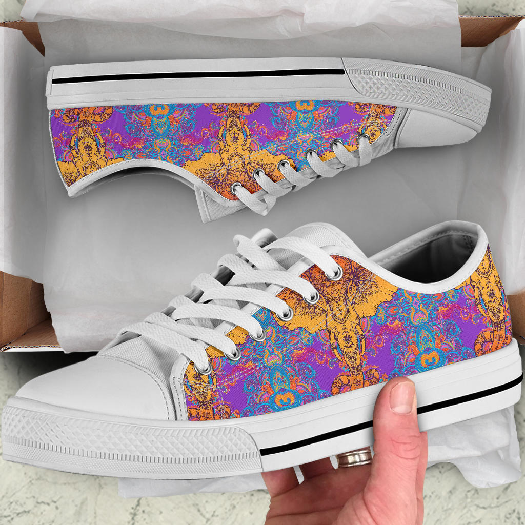 Gold Elephant Indian White Bottom Low Top Shoes