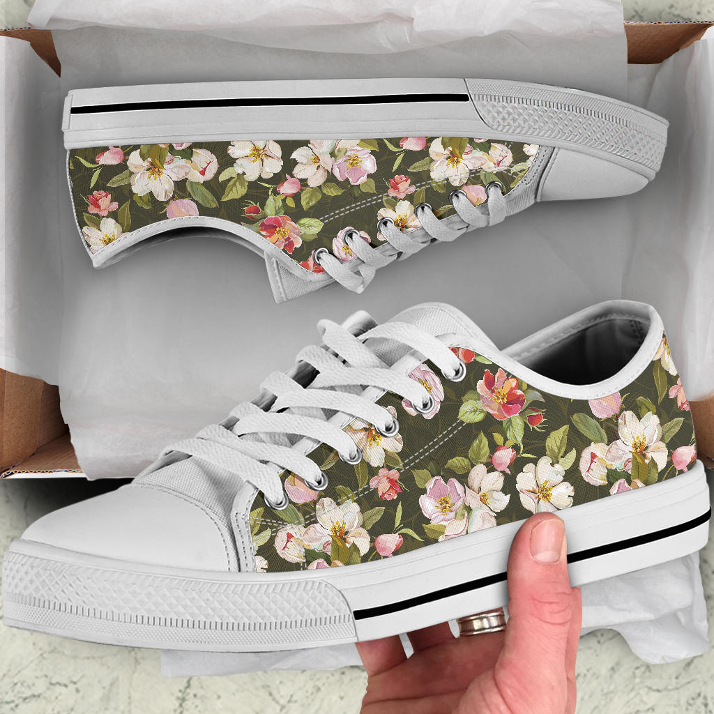 Apple blossom Pattern Print Design AB01 White Bottom Low Top Shoes