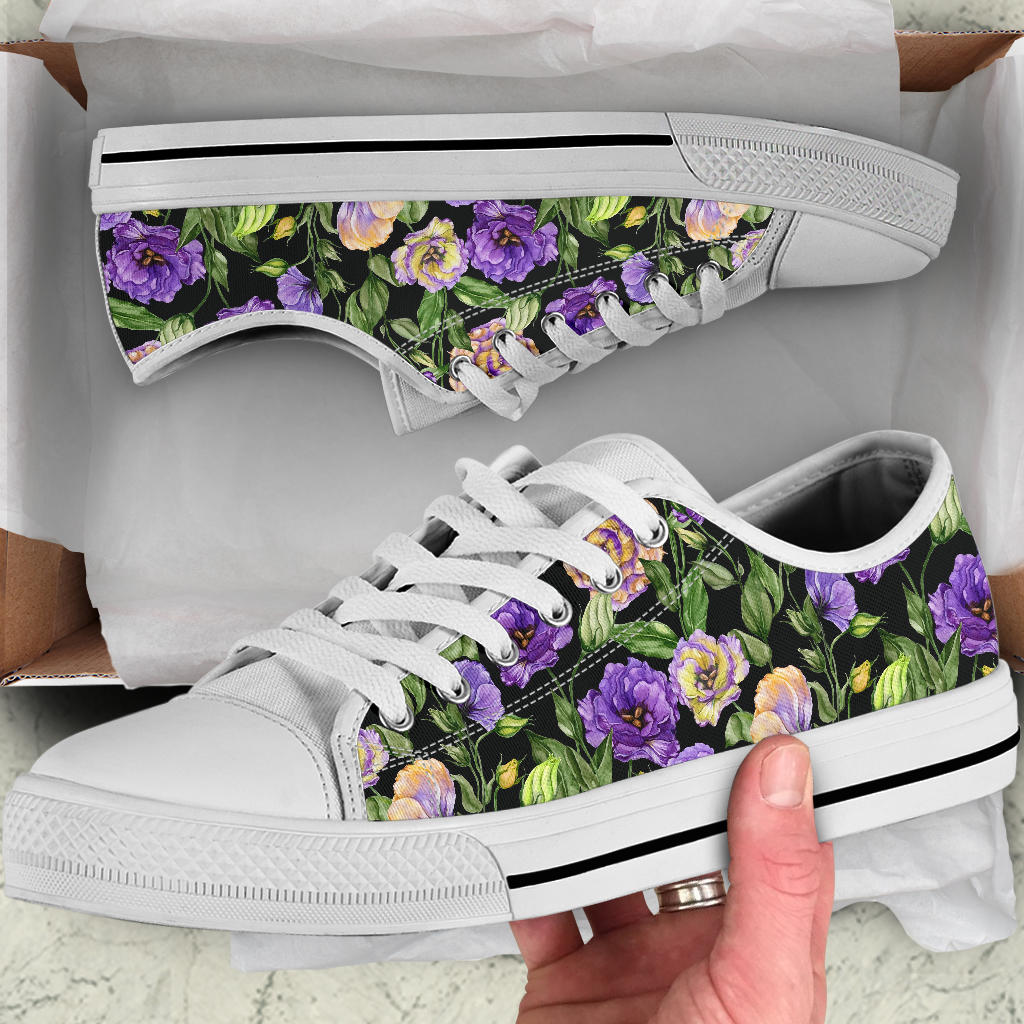 Lisianthus Pattern Print Design LT02 White Bottom Low Top Shoes