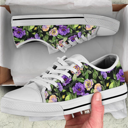 Lisianthus Pattern Print Design LT02 White Bottom Low Top Shoes