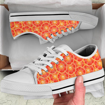 Grapefruit Pattern Print Design GF06 White Bottom Low Top Shoes
