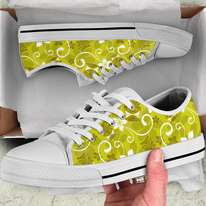 Hawaiian Themed Pattern Print Design H019 White Bottom Low Top Shoes