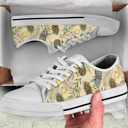 Pineapple Pattern Print Design PP012 White Bottom Low Top Shoes