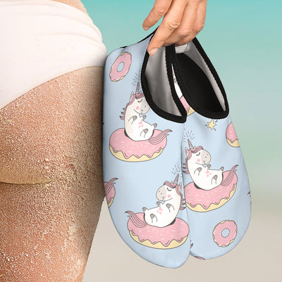 Donut Unicorn Pattern Print Design DN014 Aqua Water Shoes