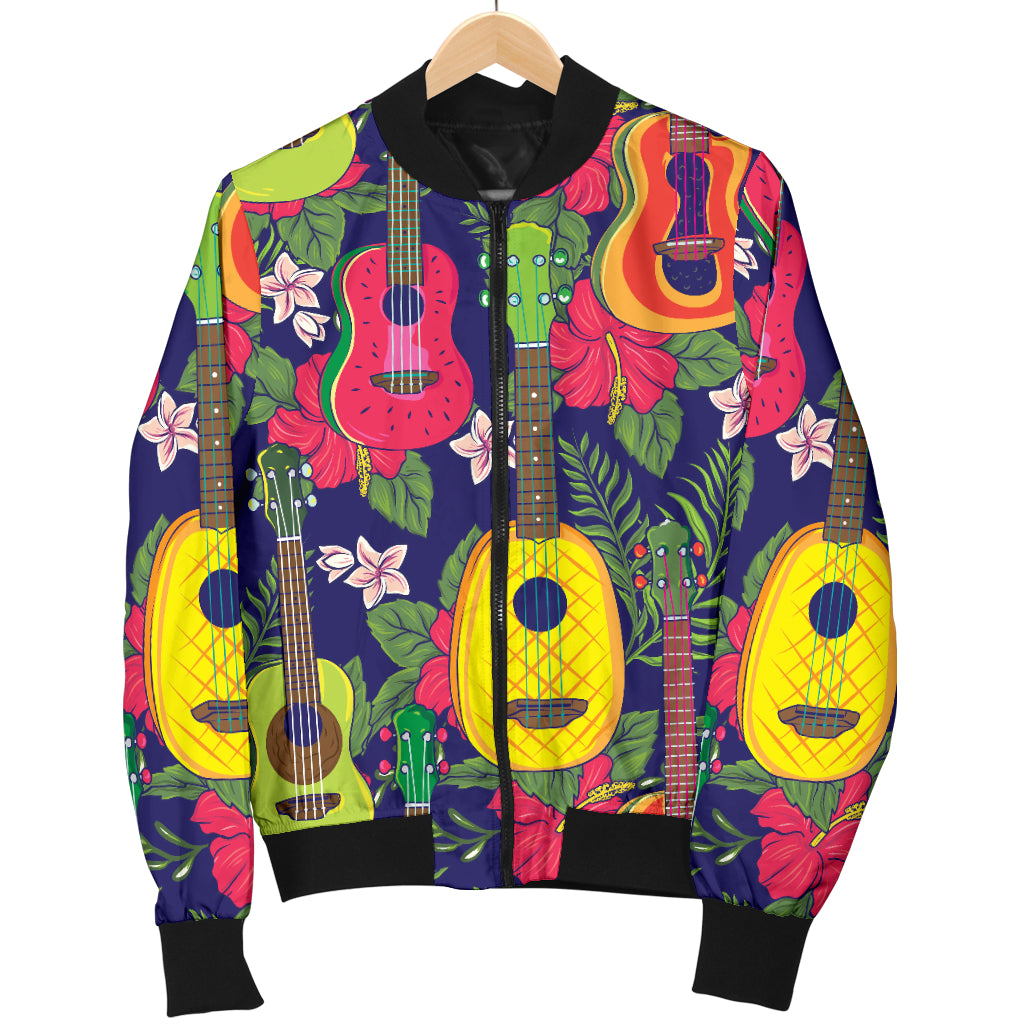 Ukulele Tropical Pattern Print Design 03 Women's Bomber Jacket