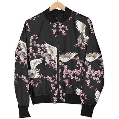Crane Pattern Print Design 01 Women's Bomber Jacket