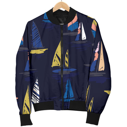 Sailing Ships Pattern Print Design A03 Women's Bomber Jacket