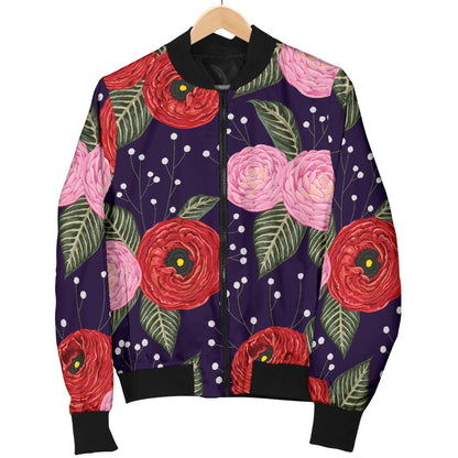 Camellia Pattern Print Design CM02 Women Bomber Jacket