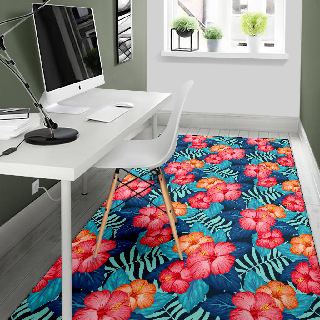 Red Hibiscus Pattern Print Design HB02 Area Rugs