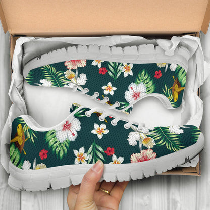 Hawaiian Flower Design with SeaTurtle Print Sneakers White Bottom Shoes