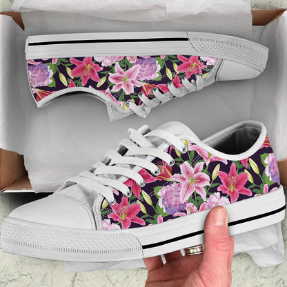 Lily Pattern Print Design LY017 White Bottom Low Top Shoes