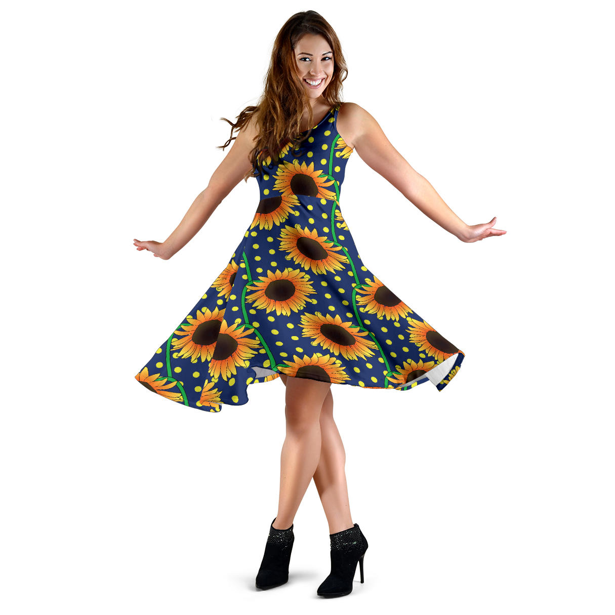 Sunflower Pattern Print Design SF03 Midi Dress