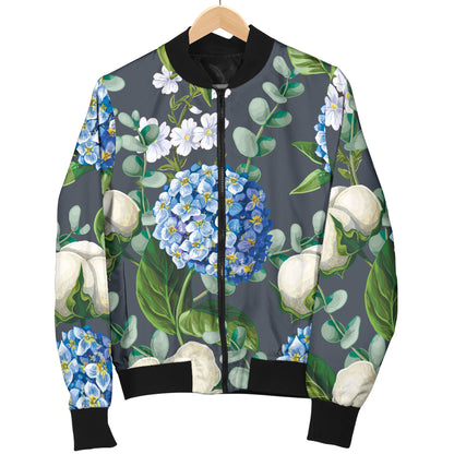 Hydrangea Pattern Print Design 02 Women's Bomber Jacket