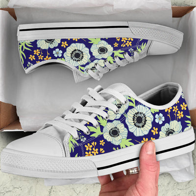 Anemone Pattern Print Design AM06 White Bottom Low Top Shoes