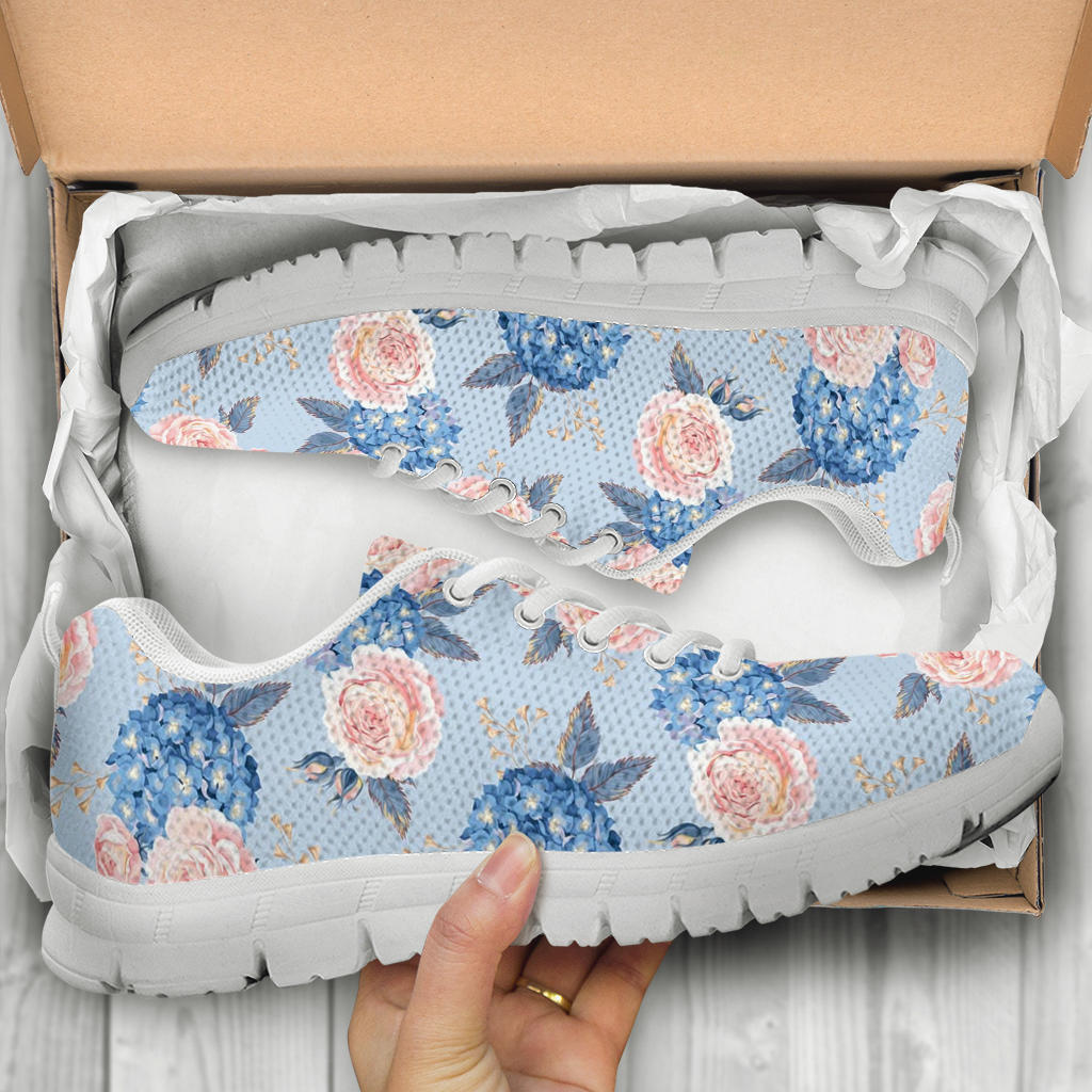Hydrangea Pattern Print Design HD06 Sneakers White Bottom Shoes