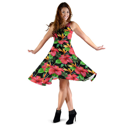 Red Hibiscus Pattern Print Design HB07 Midi Dress