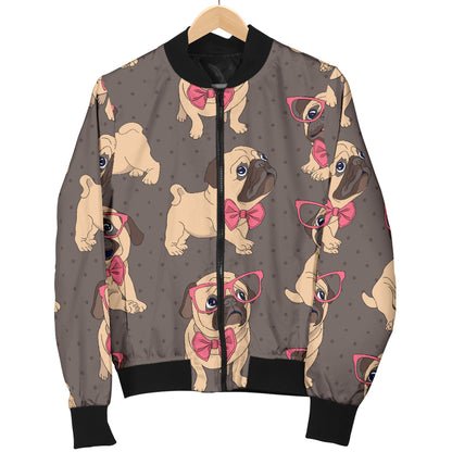 Pug Pattern Print Design A05 Women's Bomber Jacket