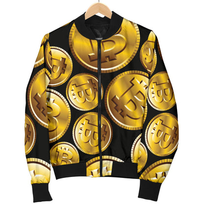 Bitcoin Pattern Print Design DO05 Women Bomber Jacket