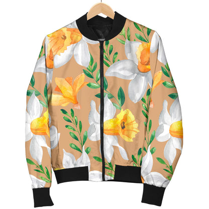 Daffodils Pattern Print Design DF04 Women Bomber Jacket
