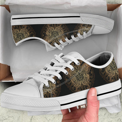 Gold Butterfly Ornamental White Bottom Low Top Shoes