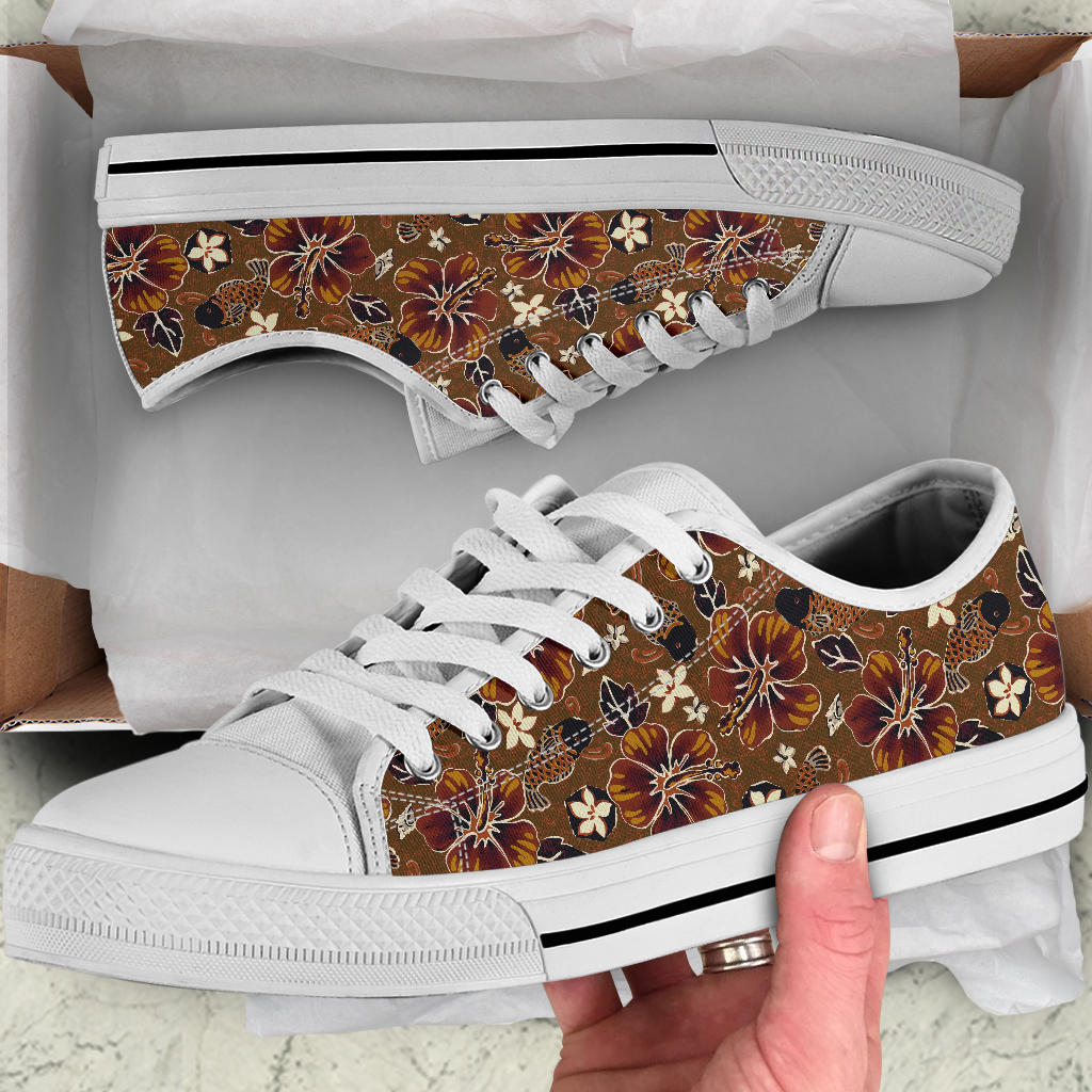 Hawaiian Themed Pattern Print Design H01 White Bottom Low Top Shoes