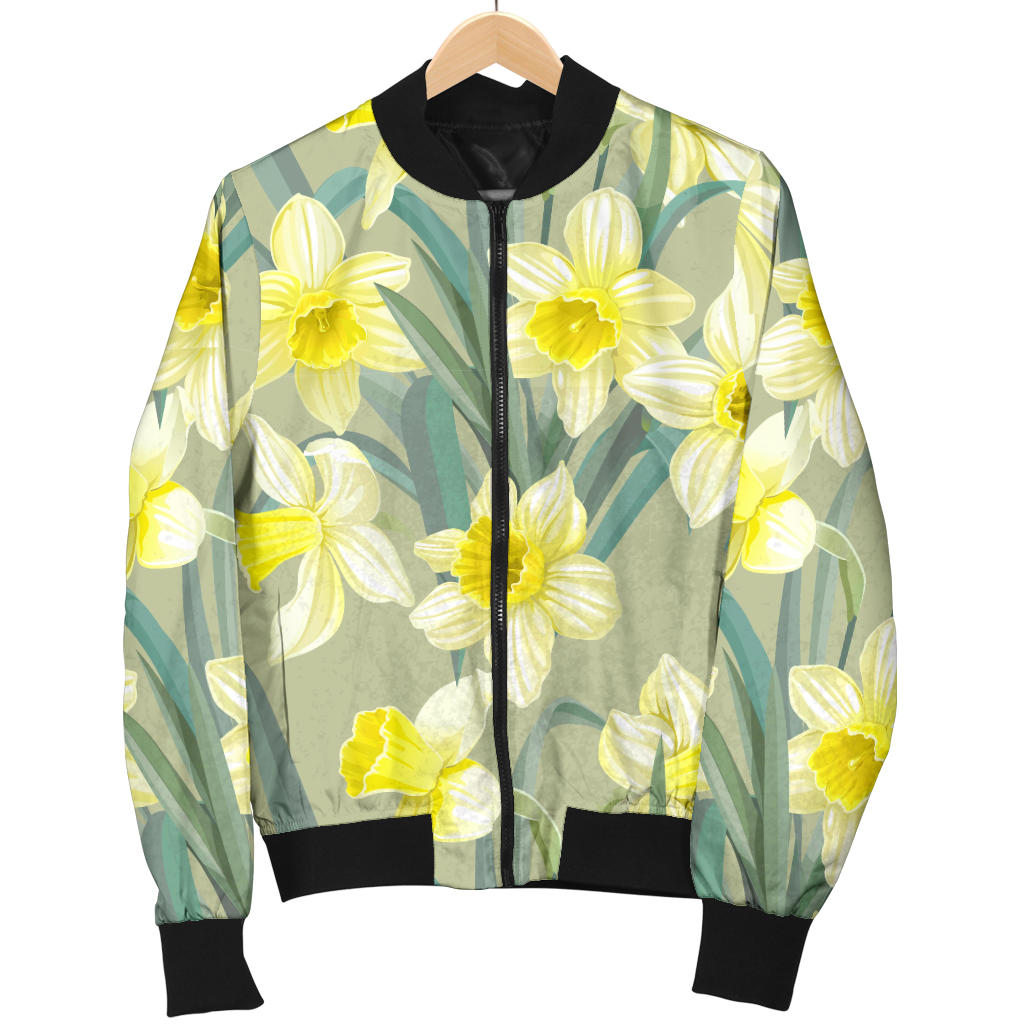 Daffodils Pattern Print Design DF01 Women Bomber Jacket