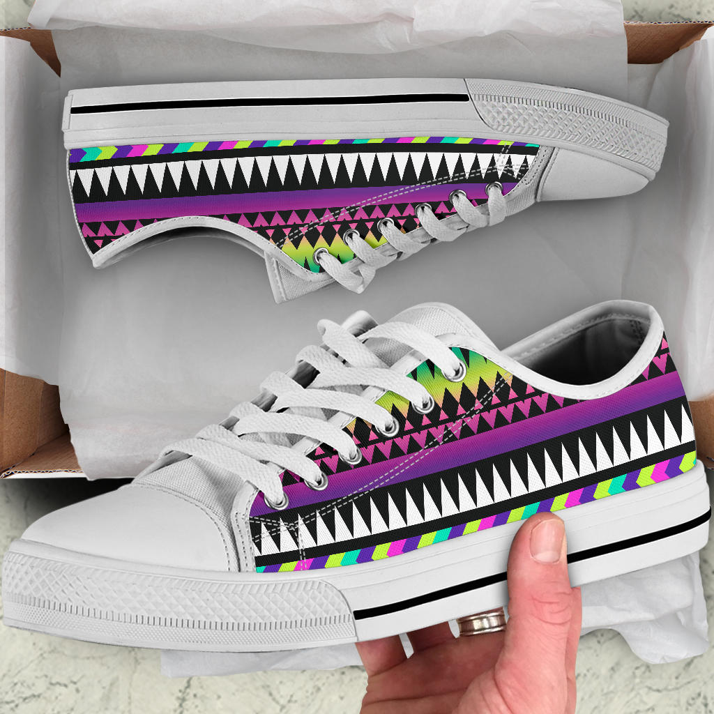 Animal Skin Aztec Rainbow White Bottom Low Top Shoes