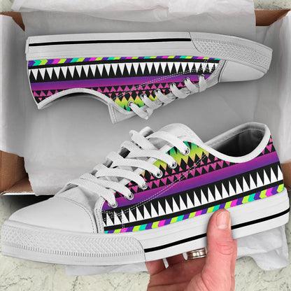 Animal Skin Aztec Rainbow White Bottom Low Top Shoes