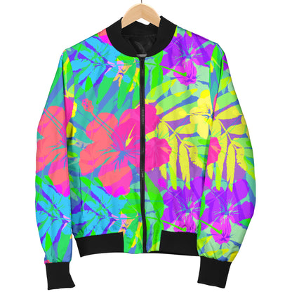 Neon Tropical Pattern Print Design A03 Women's Bomber Jacket