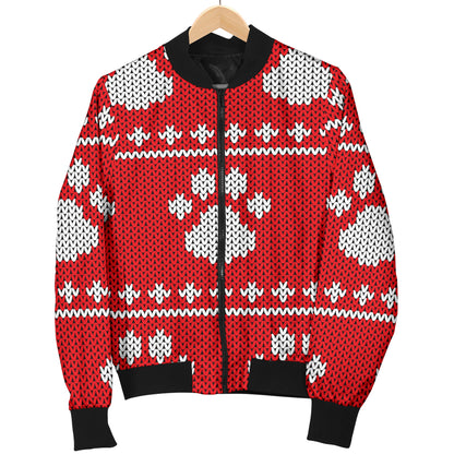 Knit Paw Pattern Print Design 03 Women's Bomber Jacket