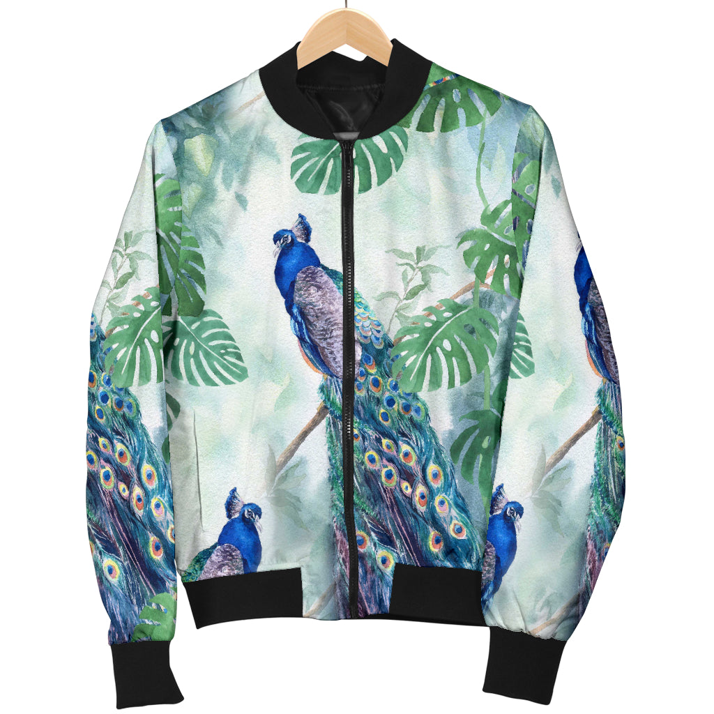 Peacock Pattern Print Design A02 Women's Bomber Jacket