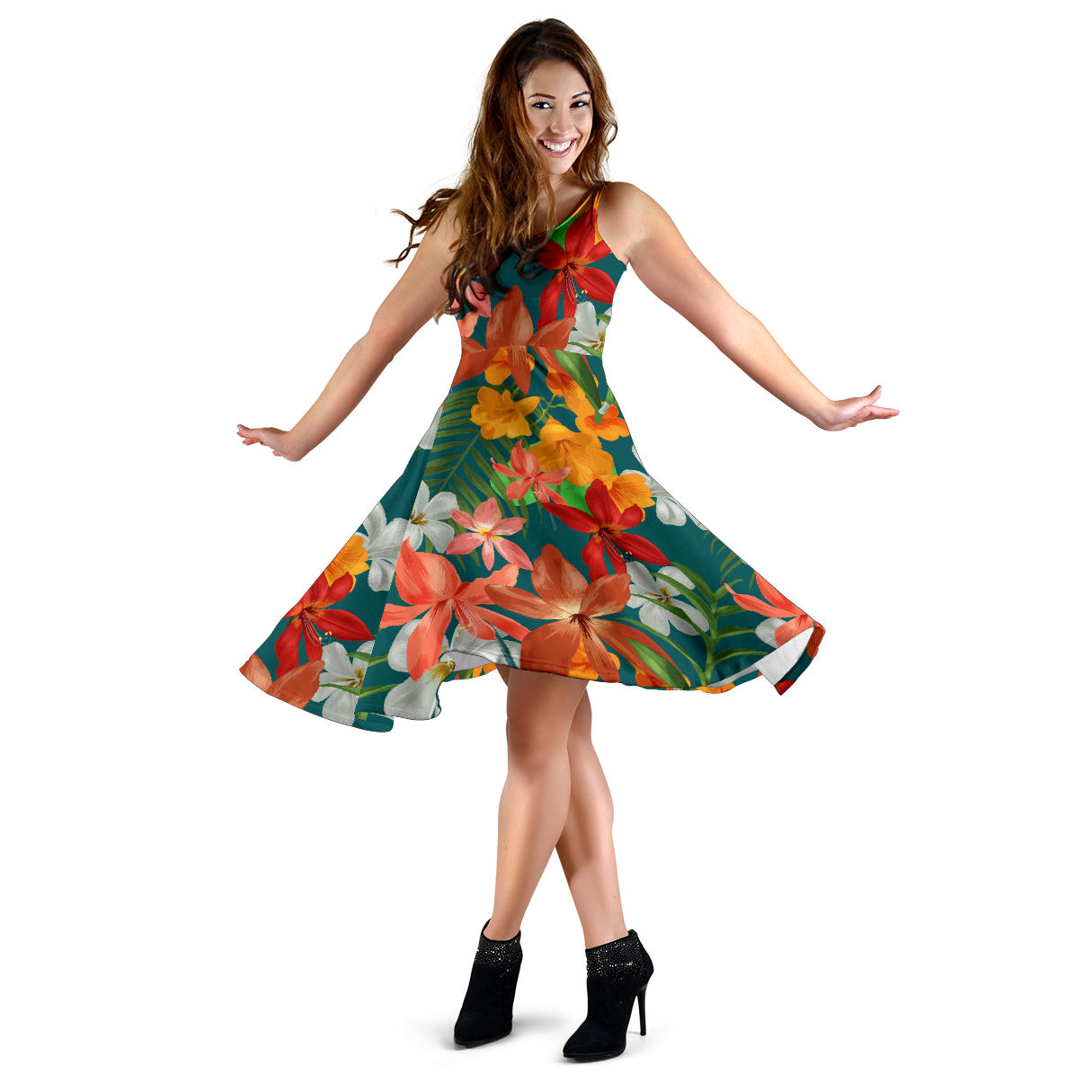 Amaryllis Pattern Print Design AL06 Midi Dress