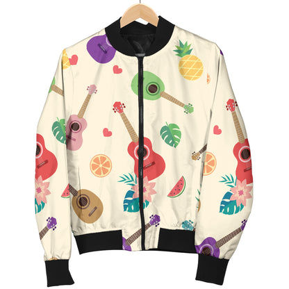 Ukulele Pattern Print Design 01 Women's Bomber Jacket