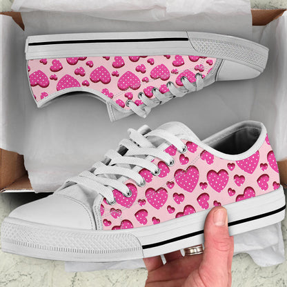 Heart Pink Pattern Print Design HE06 White Bottom Low Top Shoes