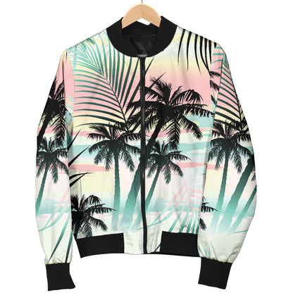 Palm Tree Pattern Print Design A03 Women's Bomber Jacket