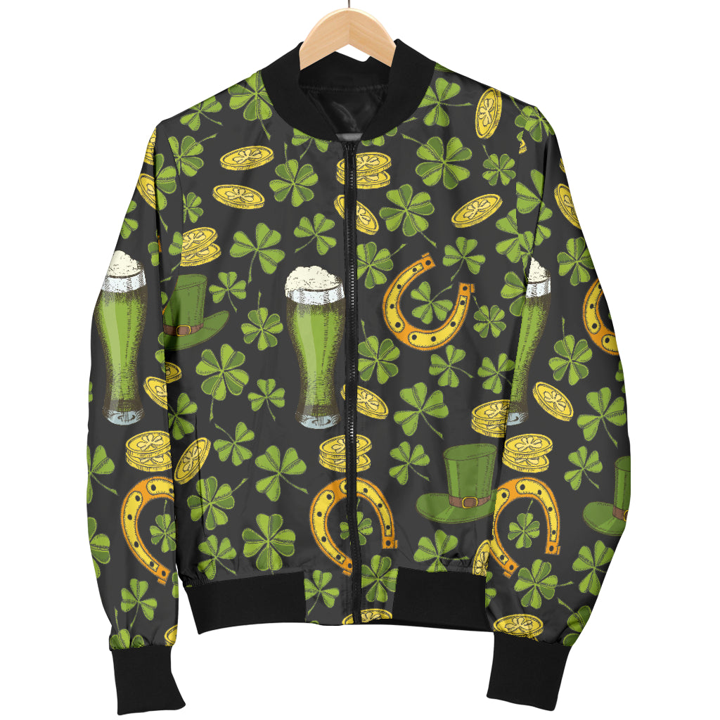 Clover St Patricks Pattern Print Design 03 Women's Bomber Jacket