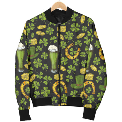 Clover St Patricks Pattern Print Design 03 Women's Bomber Jacket