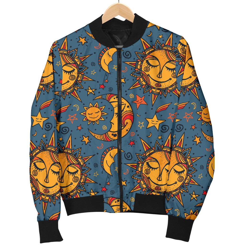 Celestial Moon Sun Pattern Print Design 02 Women's Bomber Jacket