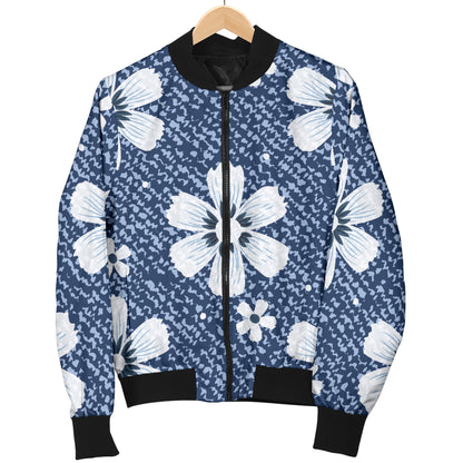 Jean Flower Pattern Print Design 03 Women's Bomber Jacket