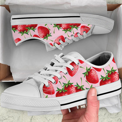 Strawberry Pattern Print Design SB03 White Bottom Low Top Shoes